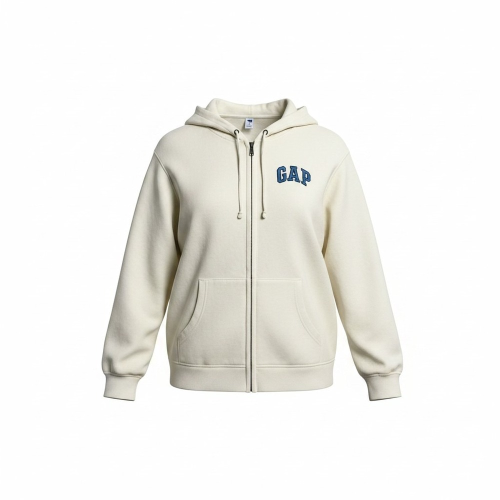 GAP Womens Comfort Full Zip Logo Hoodie Sweatshirt Cream Blue Embroidery XL